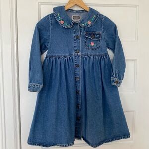 Vintage floral embroidered denim girl’s dress